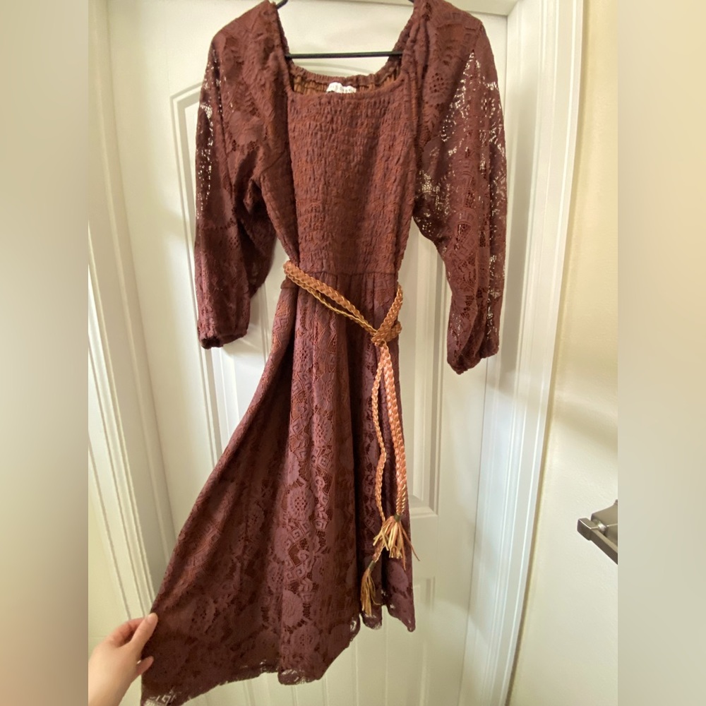 Baltic Born autumn lace midi dress with belt, XL, EUC
